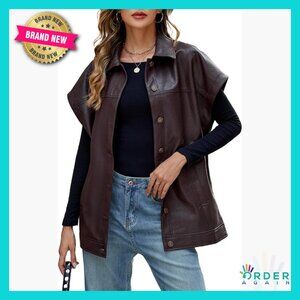 Oversized Faux Leather Vest Sleeveless Biker Motorcycle Jacket Chic Y2K